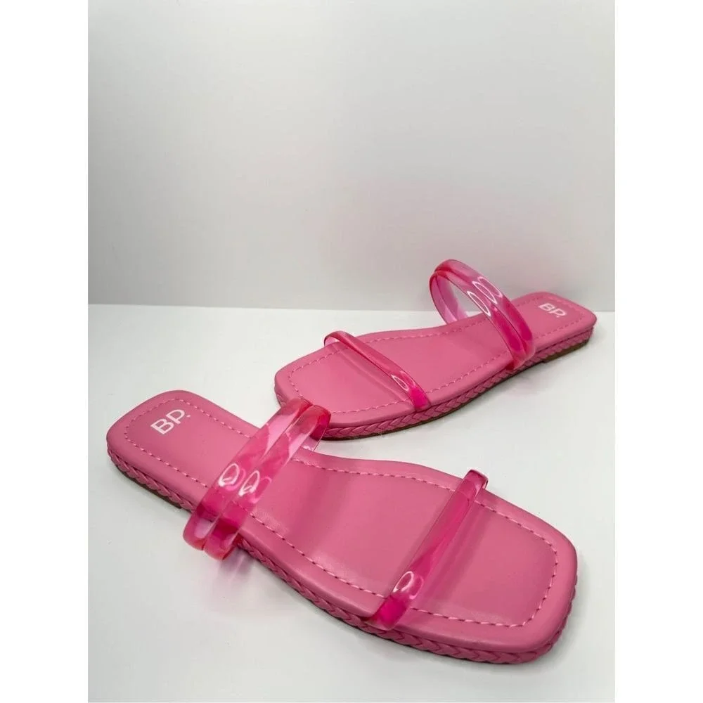 BP Viola Pink Jelly Double Strap Square Toe Slide Sandals Womens 7.5M
